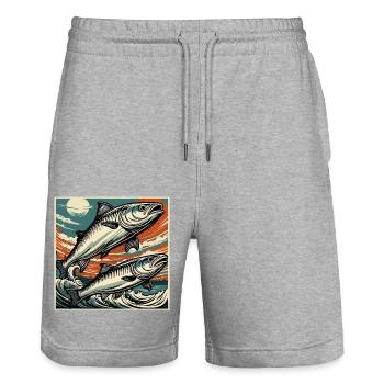 Fisch / Tier / Aquarium / Wasser / Teich / See - Stanley/Stella Unisex Bio Joggingshorts Trainer  - Grau meliert - Vorne - Nik (191cm) & Marisol (170cm)