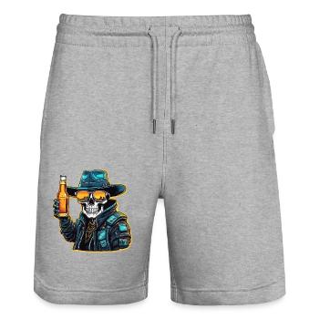 Skull / Totenkopf / Skelett / Gothic / Bier - Stanley/Stella Unisex Bio Joggingshorts Trainer  - Grau meliert - Vorne - Nik (191cm) & Marisol (170cm)