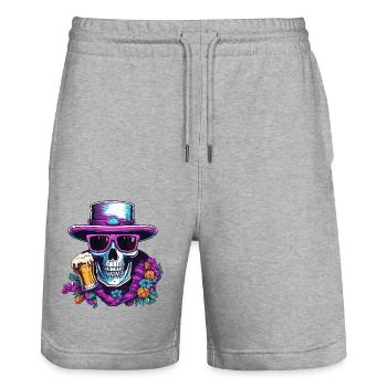 Skull / Totenkopf / Skelett / Gothic / Bier - Stanley/Stella Unisex Bio Joggingshorts Trainer  - Grau meliert - Vorne - Nik (191cm) & Marisol (170cm)
