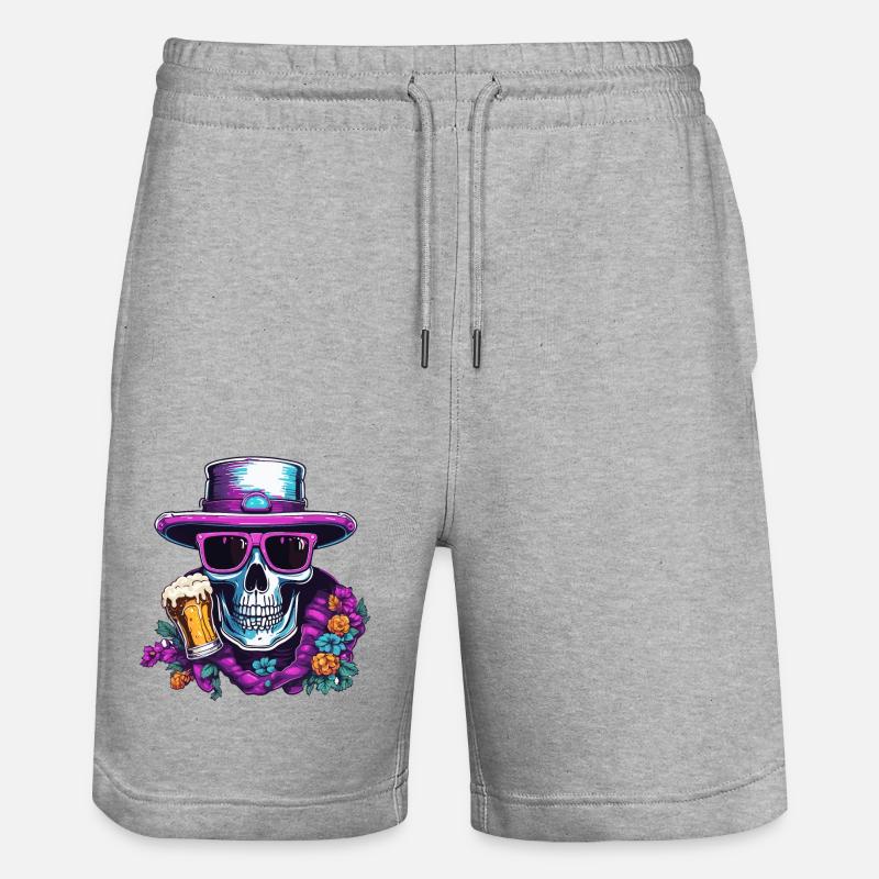 Skull / Skull / Skeleton / Gothic / Beer - Stanley/Stella Trainer Unisex Organic Jogging Shorts - heather grey