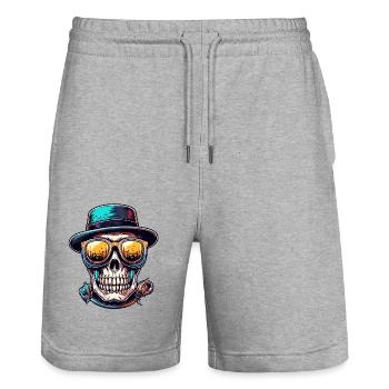 Crâne / Crâne / Squelette / Gothique / Tatouage - Short de jogging bio TRAINER Stanley/Stella unisexe - gris chiné - Devant - Nik (191cm) & Marisol (170cm)