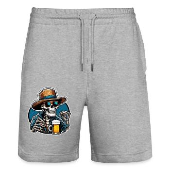 Skull / Totenkopf / Skelett / Gothic / Tattoo - Stanley/Stella Unisex Bio Joggingshorts Trainer  - Grau meliert - Vorne - Nik (191cm) & Marisol (170cm)