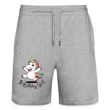 Licorne 5e anniversaire fille cadeau créatures mythiques - Short de jogging bio TRAINER Stanley/Stella unisexe - gris chiné - Devant - Nik (191cm) & Marisol (170cm)