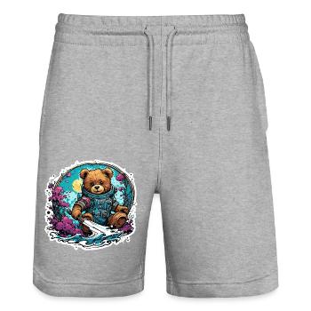 Astronaut / Weltall / Tier / Bär / Raumschiff - Stanley/Stella Unisex Bio Joggingshorts Trainer  - Grau meliert - Vorne - Nik (191cm) & Marisol (170cm)