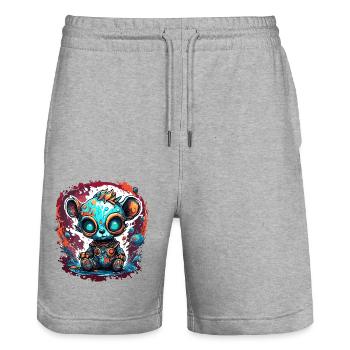 Astronaut / Weltall / Tier / Bär / Raumschiff - Stanley/Stella Unisex Bio Joggingshorts Trainer  - Grau meliert - Vorne - Nik (191cm) & Marisol (170cm)