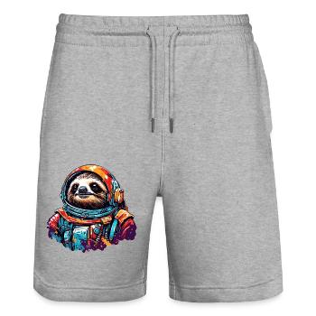 Astronaut / Weltall / Tier / Faultier / Raumschiff - Stanley/Stella Unisex Bio Joggingshorts Trainer  - Grau meliert - Vorne - Nik (191cm) & Marisol (170cm)