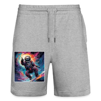 Astronaut / Weltall / Tier / Faultier / Raumschiff - Stanley/Stella Unisex Bio Joggingshorts Trainer  - Grau meliert - Vorne - Nik (191cm) & Marisol (170cm)