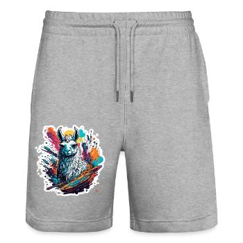 Astronaut / Space / Animal / Llama / Spaceship - Stanley/Stella Trainer Unisex Organic Jogging Shorts - heather grey - Front - Nik (191cm) & Marisol (170cm)