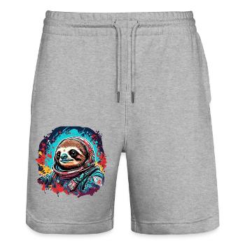 Astronaut / Weltall / Tier / Faultier / Raumschiff - Stanley/Stella Unisex Bio Joggingshorts Trainer  - Grau meliert - Vorne - Nik (191cm) & Marisol (170cm)