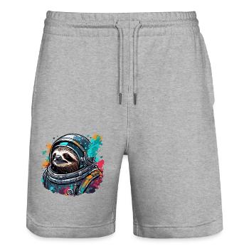Astronaut / Weltall / Tier / Faultier / Raumschiff - Stanley/Stella Unisex Bio Joggingshorts Trainer  - Grau meliert - Vorne - Nik (191cm) & Marisol (170cm)