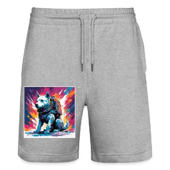 Astronaut / Space / Spaceship / Dog - Stanley/Stella Trainer Unisex Organic Jogging Shorts - heather grey - Front - Nik (191cm) & Marisol (170cm)