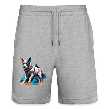 Astronaut / Space / Animal / Dog / Spaceship - Stanley/Stella Trainer Unisex Organic Jogging Shorts - heather grey - Front - Nik (191cm) & Marisol (170cm)