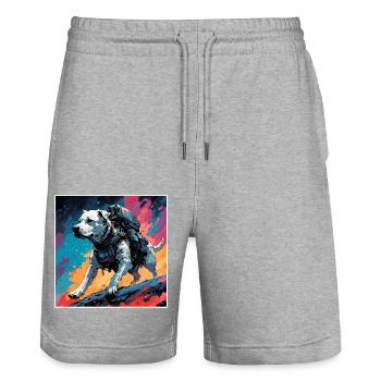 Astronaut / Space / Spaceship / Dog - Stanley/Stella Trainer Unisex Organic Jogging Shorts - heather grey - Front - Nik (191cm) & Marisol (170cm)