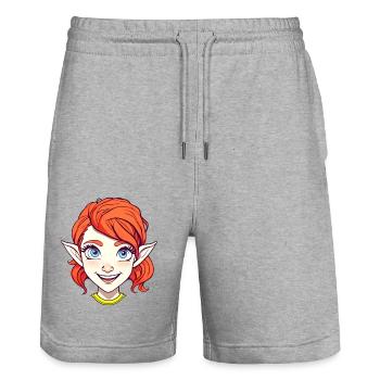 Elfe joyeuse rousse aux yeux bleus - Short de jogging bio TRAINER Stanley/Stella unisexe - gris chiné - Devant - Nik (191cm) & Marisol (170cm)