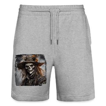 Vogelscheuche / Erntehelfer / Maisfeld / Feld - Stanley/Stella Unisex Bio Joggingshorts Trainer  - Grau meliert - Vorne - Nik (191cm) & Marisol (170cm)
