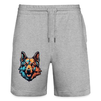 Chien / Animal / Animal de compagnie / Poilu / Berger allemand - Short de jogging bio TRAINER Stanley/Stella unisexe - gris chiné - Devant - Nik (191cm) & Marisol (170cm)
