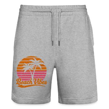 Beach Vibes Retro Sonne Urlaub Palmen Sommer - Stanley/Stella Unisex Bio Joggingshorts Trainer  - Grau meliert - Vorne - Nik (191cm) & Marisol (170cm)