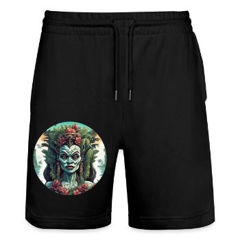 Tiki / Hawaï / Tropical / Île / Culture / Logo - Short de jogging bio TRAINER Stanley/Stella unisexe - noir - Devant - Nik (191cm) & Marisol (170cm)