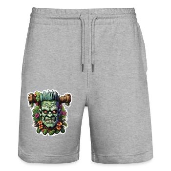 Tiki / Hawaii / Tropisch /Insel / Kultur / Logo - Stanley/Stella Unisex Bio Joggingshorts Trainer  - Grau meliert - Vorne - Nik (191cm) & Marisol (170cm)