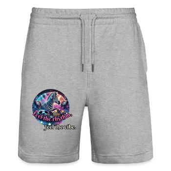 Feel the rhythm - Zebra at the DJ booth - Stanley/Stella Trainer Unisex Organic Jogging Shorts - heather grey - Front - Nik (191cm) & Marisol (170cm)