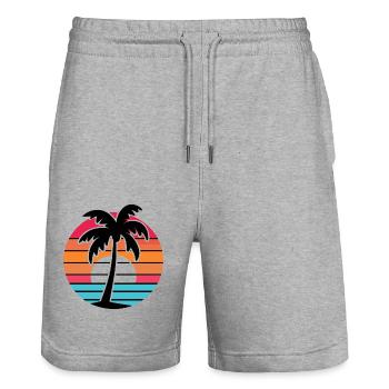 Vintage Palms rétro soleil vacances - Short de jogging bio TRAINER Stanley/Stella unisexe - gris chiné - Devant - Nik (191cm) & Marisol (170cm)
