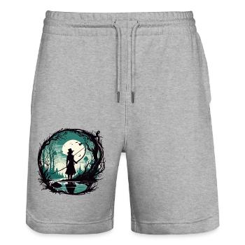 Angler Siluette / angeln / Fisch / See / Sport - Stanley/Stella Unisex Bio Joggingshorts Trainer  - Grau meliert - Vorne - Nik (191cm) & Marisol (170cm)
