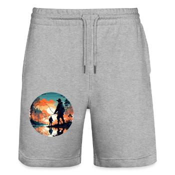 Angler Siluette / angeln / Fisch / See / Sport - Stanley/Stella Unisex Bio Joggingshorts Trainer  - Grau meliert - Vorne - Nik (191cm) & Marisol (170cm)