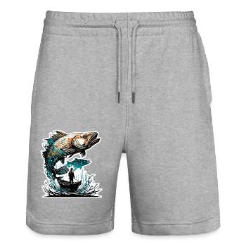 Angler Siluette / angeln / Fisch / See / Sport - Stanley/Stella Unisex Bio Joggingshorts Trainer  - Grau meliert - Vorne - Nik (191cm) & Marisol (170cm)