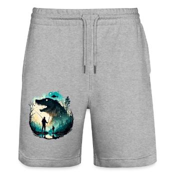 Angler Siluette / angeln / Fisch / See / Sport - Stanley/Stella Unisex Bio Joggingshorts Trainer  - Grau meliert - Vorne - Nik (191cm) & Marisol (170cm)