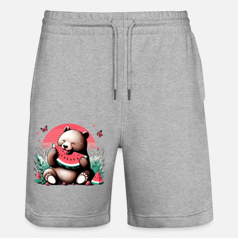 Watermelon Arbusik Bear Yummy Gift - Stanley/Stella Trainer Unisex Organic Jogging Shorts - heather grey