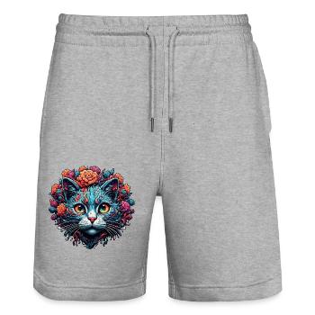 Cool Cat / Funny / Animal / Pet / Crazy - Stanley/Stella Trainer Unisex Organic Jogging Shorts - heather grey - Front - Nik (191cm) & Marisol (170cm)