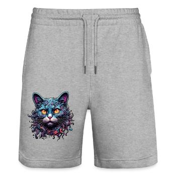 Coole Katze / lustig / Tier / Haustier / verrückt - Stanley/Stella Unisex Bio Joggingshorts Trainer  - Grau meliert - Vorne - Nik (191cm) & Marisol (170cm)