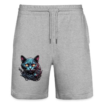 Cool Cat / Funny / Animal / Pet / Crazy - Stanley/Stella Trainer Unisex Organic Jogging Shorts - heather grey - Front - Nik (191cm) & Marisol (170cm)