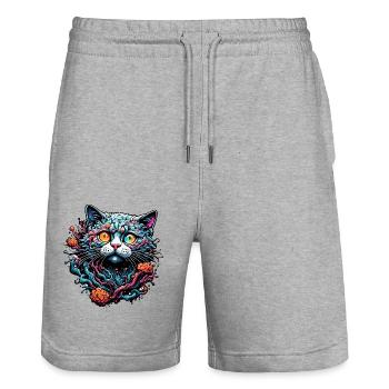 Coole Katze / lustig / Tier / Haustier / verrückt - Stanley/Stella Unisex Bio Joggingshorts Trainer  - Grau meliert - Vorne - Nik (191cm) & Marisol (170cm)