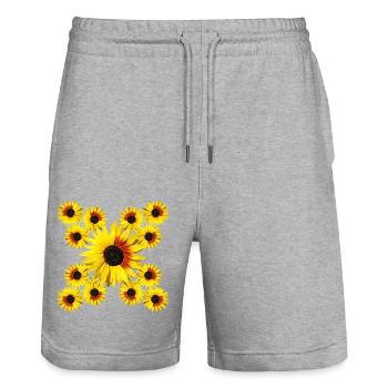 Sunflower blossom floral blooming sunflower - Stanley/Stella Trainer Unisex Organic Jogging Shorts - heather grey - Front - Nik (191cm) & Marisol (170cm)