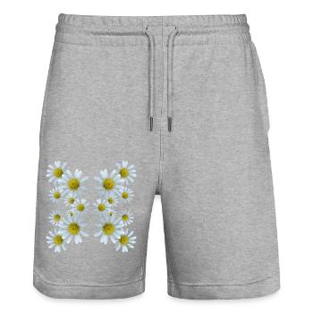 Marguerites Motif Floral Marguerites Fleur Floral - Short de jogging bio TRAINER Stanley/Stella unisexe - gris chiné - Devant - Nik (191cm) & Marisol (170cm)