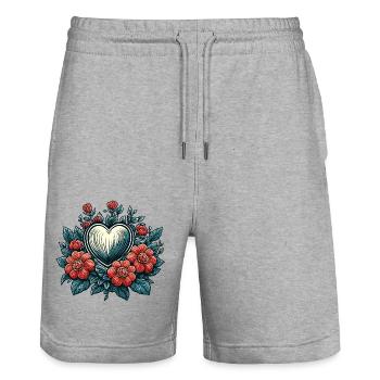Heart / Mother's Day / Love / Holidays / Love - Stanley/Stella Trainer Unisex Organic Jogging Shorts - heather grey - Front - Nik (191cm) & Marisol (170cm)