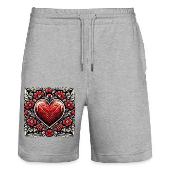 Heart / Mother's Day / Love / Holidays / Love - Stanley/Stella Trainer Unisex Organic Jogging Shorts - heather grey - Front - Nik (191cm) & Marisol (170cm)