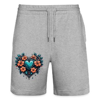 Heart / Mother's Day / Love / Holidays / Love - Stanley/Stella Trainer Unisex Organic Jogging Shorts - heather grey - Front - Nik (191cm) & Marisol (170cm)