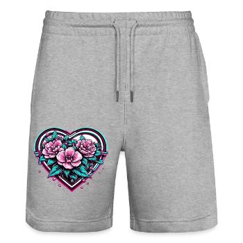 Heart / Mother's Day / Love / Holidays / Love - Stanley/Stella Trainer Unisex Organic Jogging Shorts - heather grey - Front - Nik (191cm) & Marisol (170cm)