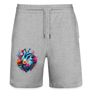 Heart / Mother's Day / Love / Holidays / Love - Stanley/Stella Trainer Unisex Organic Jogging Shorts - heather grey - Front - Nik (191cm) & Marisol (170cm)