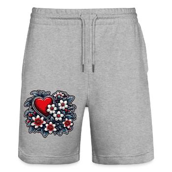 Heart / Mother's Day / Love / Holidays / Love - Stanley/Stella Trainer Unisex Organic Jogging Shorts - heather grey - Front - Nik (191cm) & Marisol (170cm)