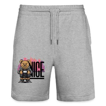 Cooler „Nice“ Teddy - Stanley/Stella Unisex Bio Joggingshorts Trainer  - Grau meliert - Vorne - Nik (191cm) & Marisol (170cm)