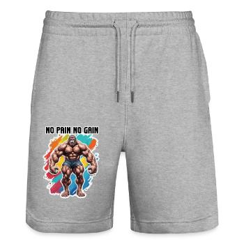 Bodybuilder / Sports / Fitness / Monkey / Muscles - Stanley/Stella Trainer Unisex Organic Jogging Shorts - heather grey - Front - Nik (191cm) & Marisol (170cm)