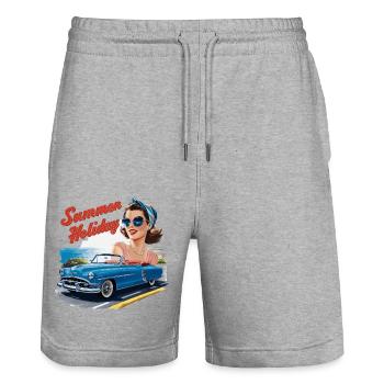 Holiday Cabrio Ride Lifestyle 1950s 1960s - Stanley/Stella Trainer Unisex Organic Jogging Shorts - heather grey - Front - Nik (191cm) & Marisol (170cm)