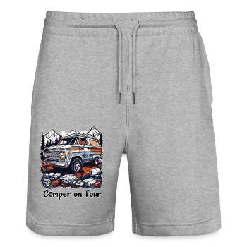 Camper / Motorhome / camping / Roadtrip / Travel - Stanley/Stella Trainer Unisex Organic Jogging Shorts - heather grey - Front - Nik (191cm) & Marisol (170cm)