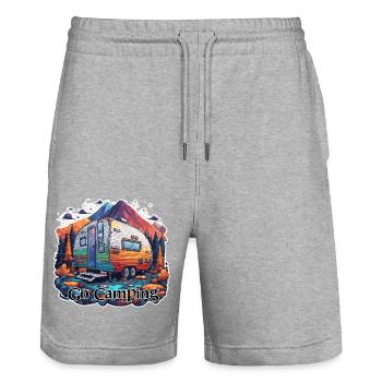 Camper / Motorhome / camping / Roadtrip / Travel - Stanley/Stella Trainer Unisex Organic Jogging Shorts - heather grey - Front - Nik (191cm) & Marisol (170cm)