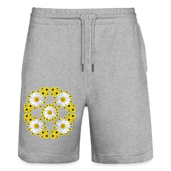 Marguerites Fleur Tournesol Marguerites Floral - Short de jogging bio TRAINER Stanley/Stella unisexe - gris chiné - Devant - Nik (191cm) & Marisol (170cm)