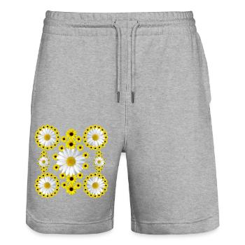 Fleurs, marguerites, tournesols, marguerites - Short de jogging bio TRAINER Stanley/Stella unisexe - gris chiné - Devant - Nik (191cm) & Marisol (170cm)