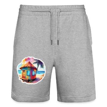 Lakeside House / Cabin / Lake / Mountains / Nature /Forest - Stanley/Stella Trainer Unisex Organic Jogging Shorts - heather grey - Front - Nik (191cm) & Marisol (170cm)
